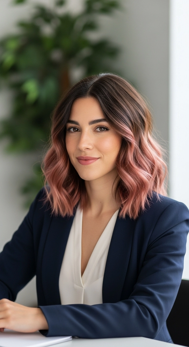 Soft Rose Gold Sombre Textured Lob