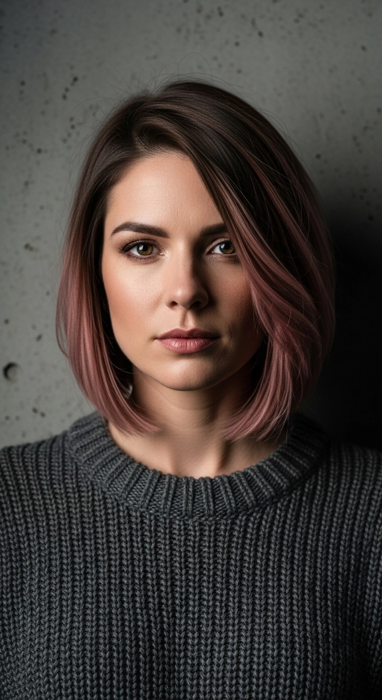 Dusty Rose Balayage Bob with Rounded Blowout
