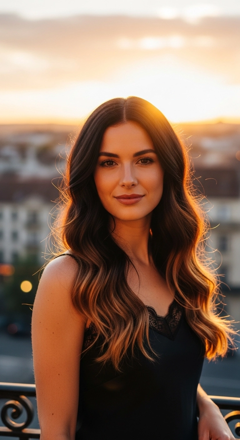 Sun-Kissed Caramel Balayage Waves with Long Layers