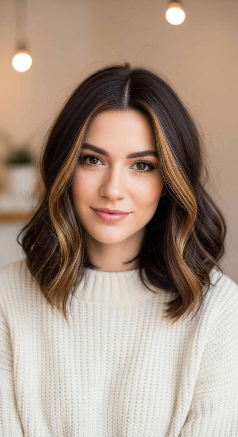 Wavy Lob with Golden Blonde Money Piece