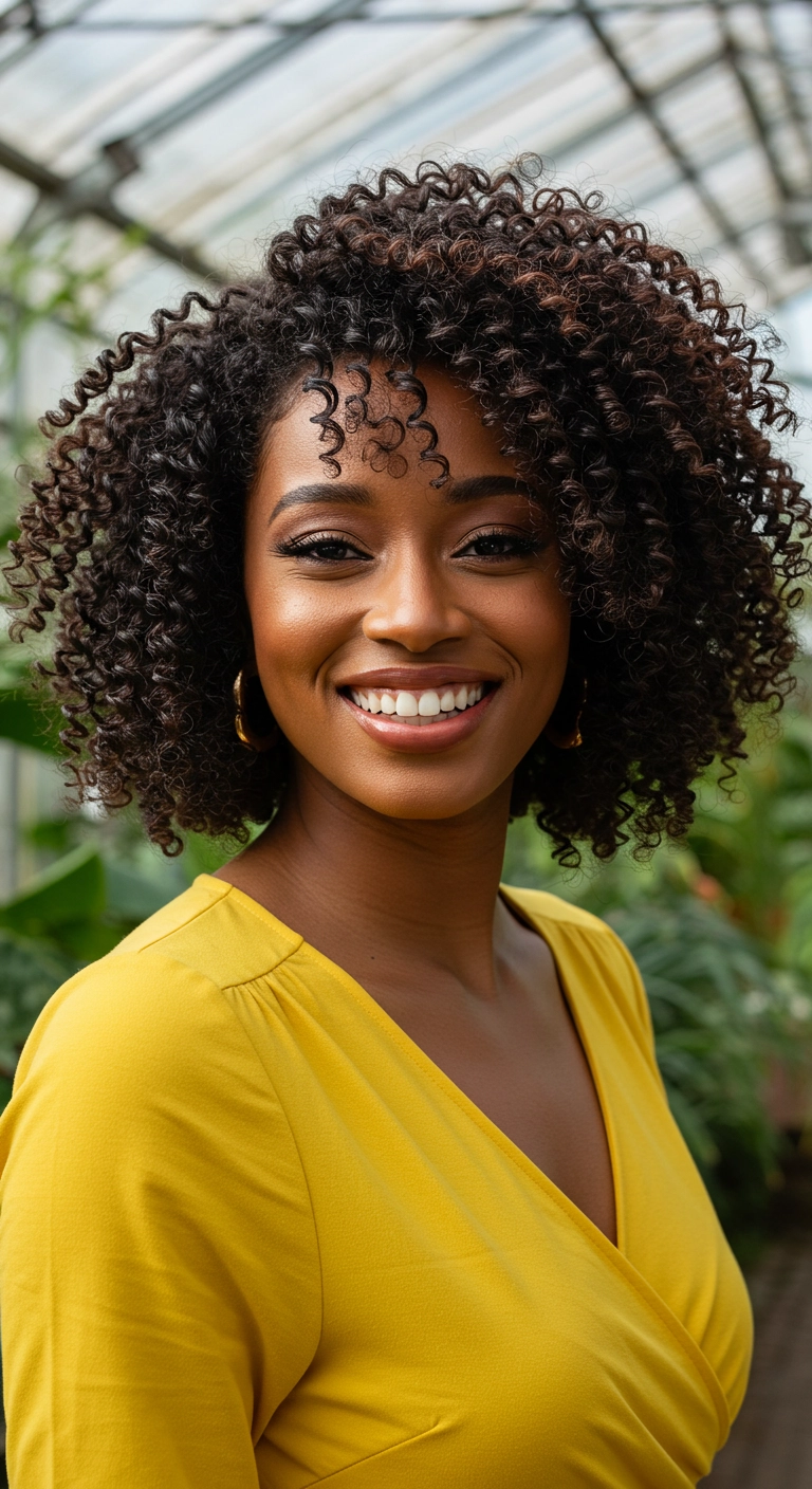 Voluminous Curly Bob with Soft Face-Framing Bangs