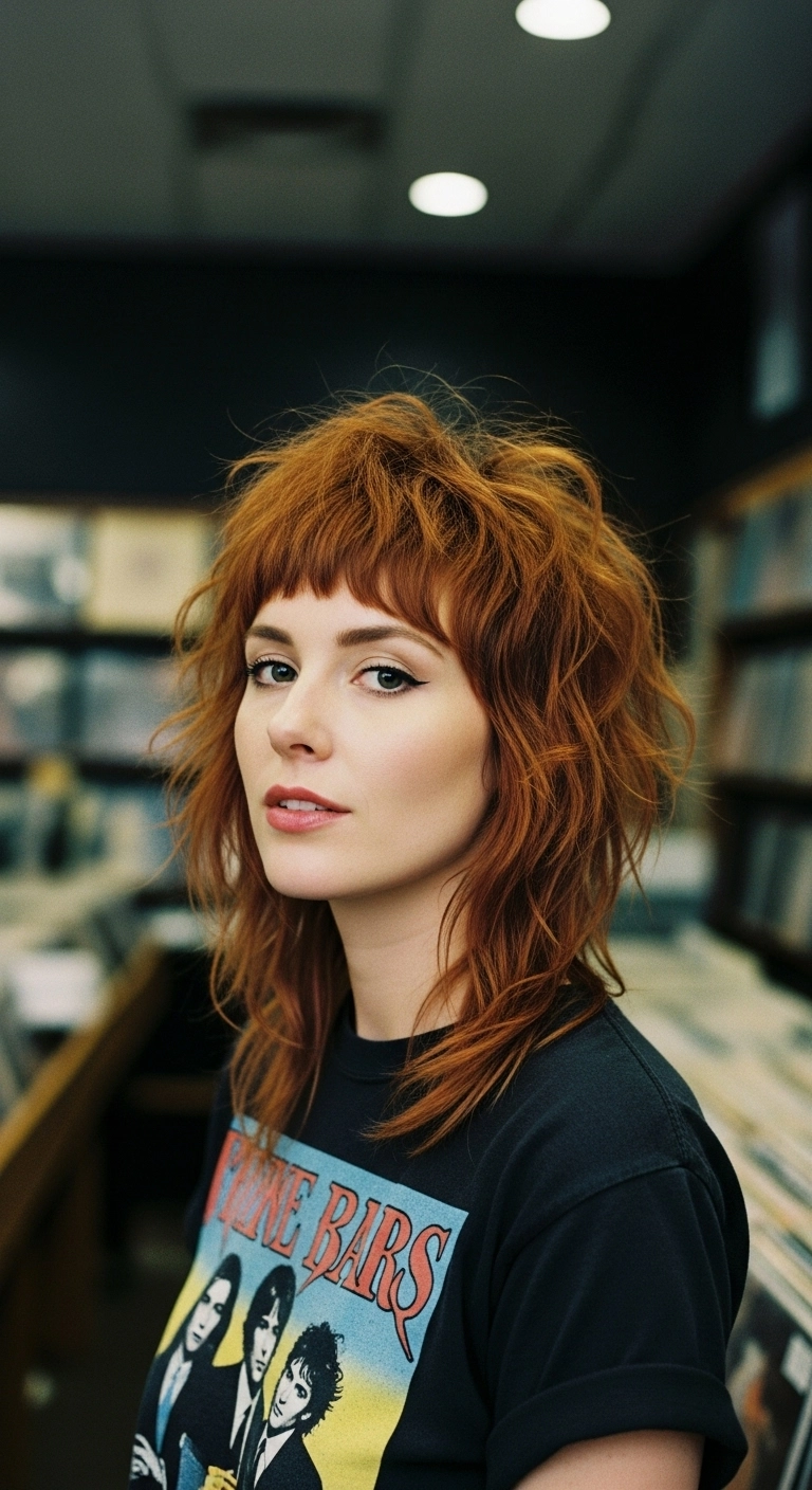 Copper Textured Modern Wolf Cut with Micro Bangs