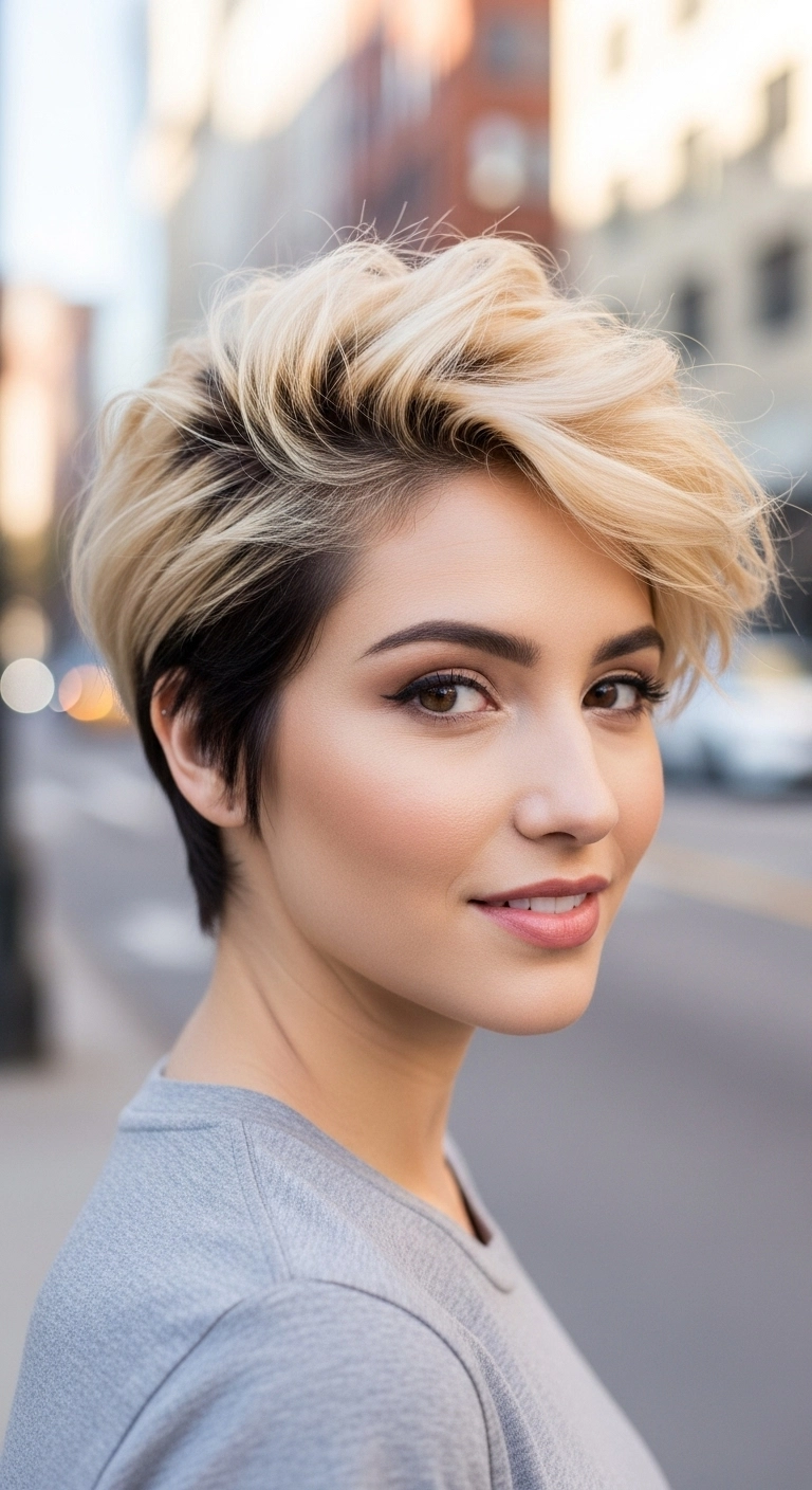 Two-Tone Tousled Pixie Cut with Side-Swept Volume