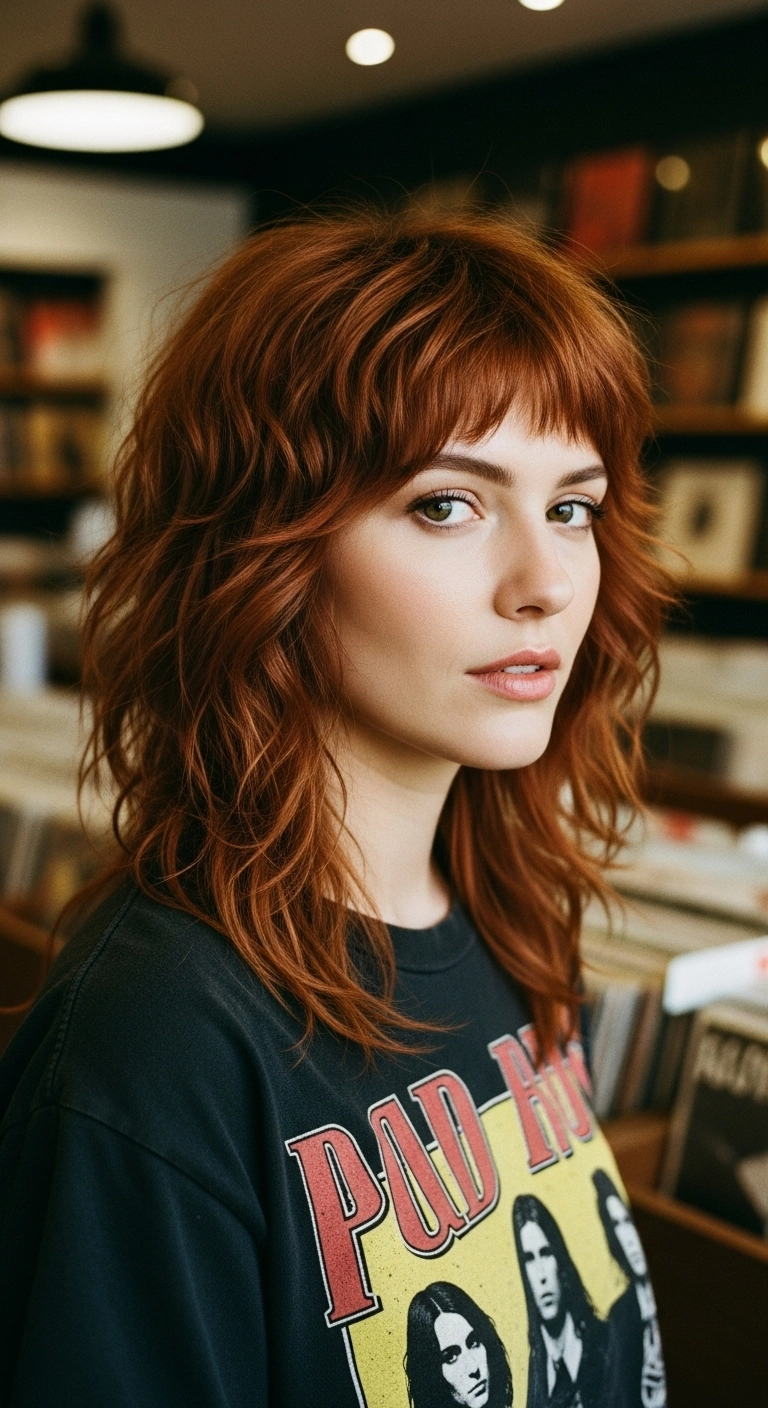 Textured Copper Shag with Choppy Baby Bangs