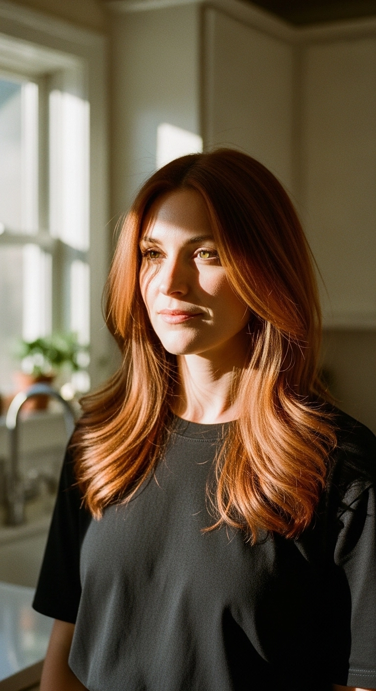 Bouncy Copper Blowout with Face-Framing Layers