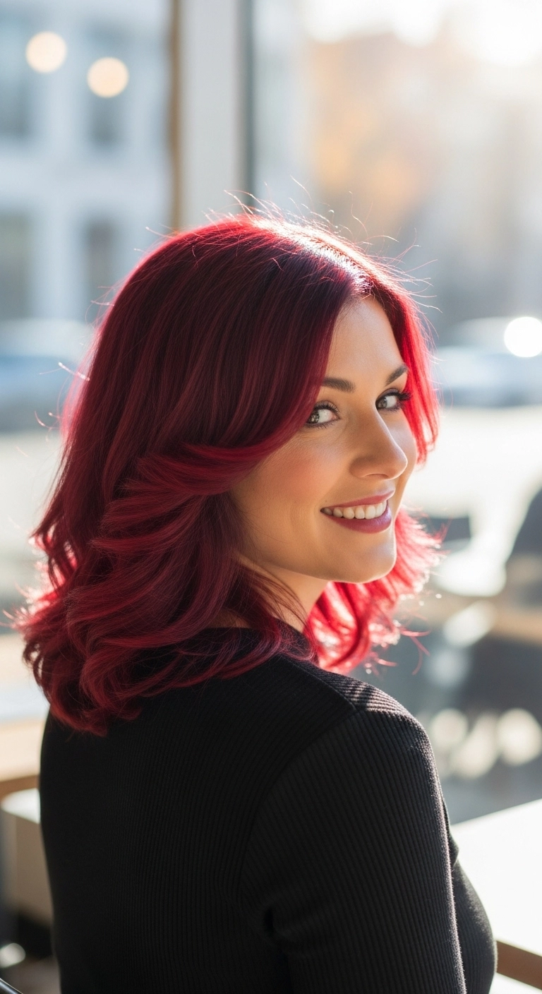 Vibrant Crimson Red Layered Lob Blowout