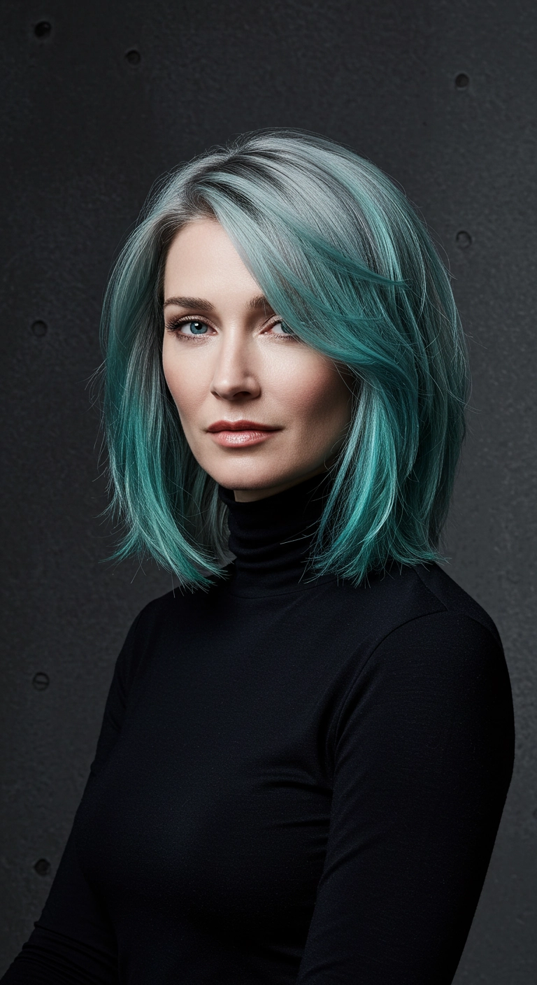 Smoky Silver Lob with Electric Teal Accents