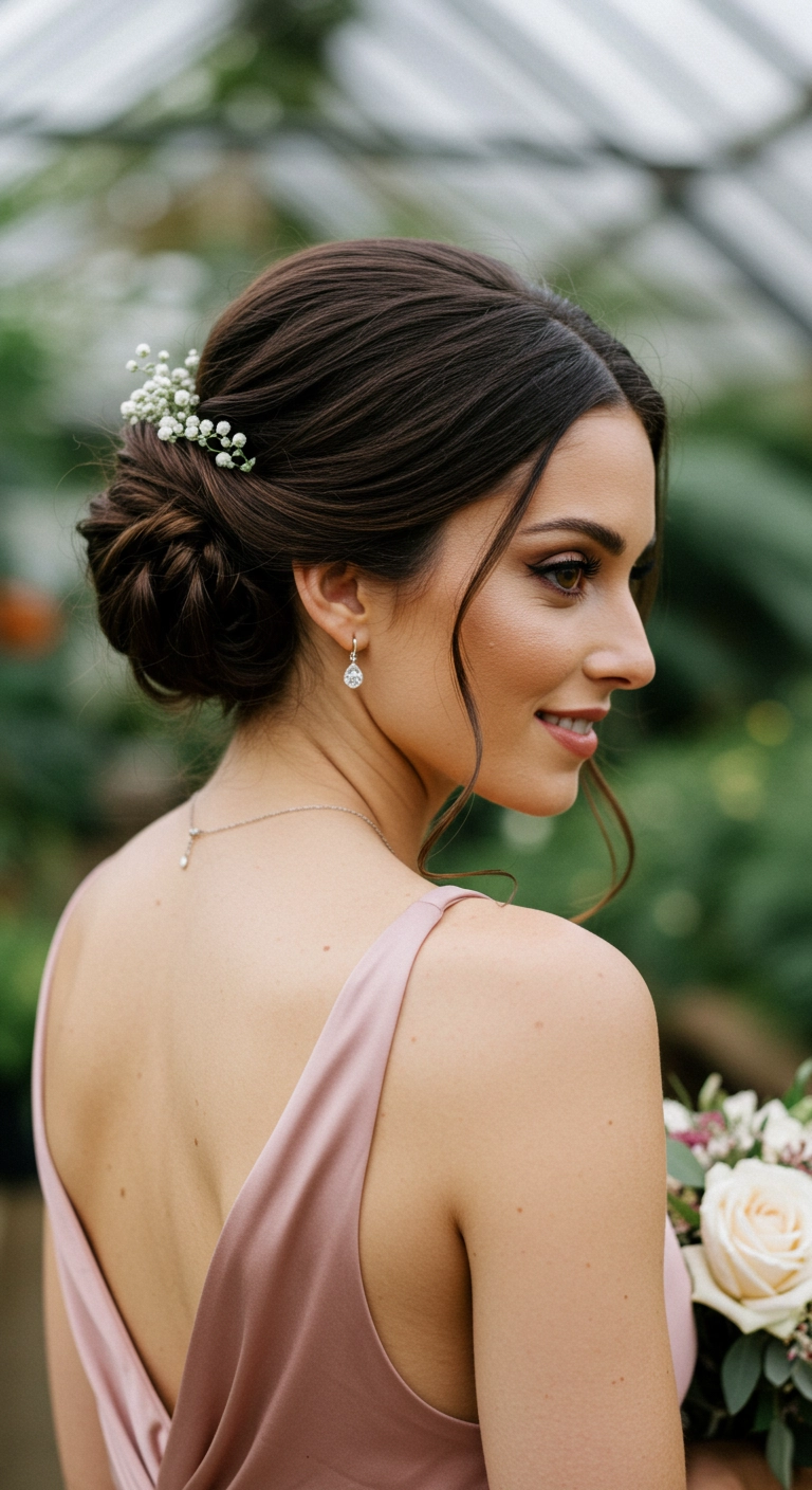 Romantic Textured Low Chignon with Baby's Breath