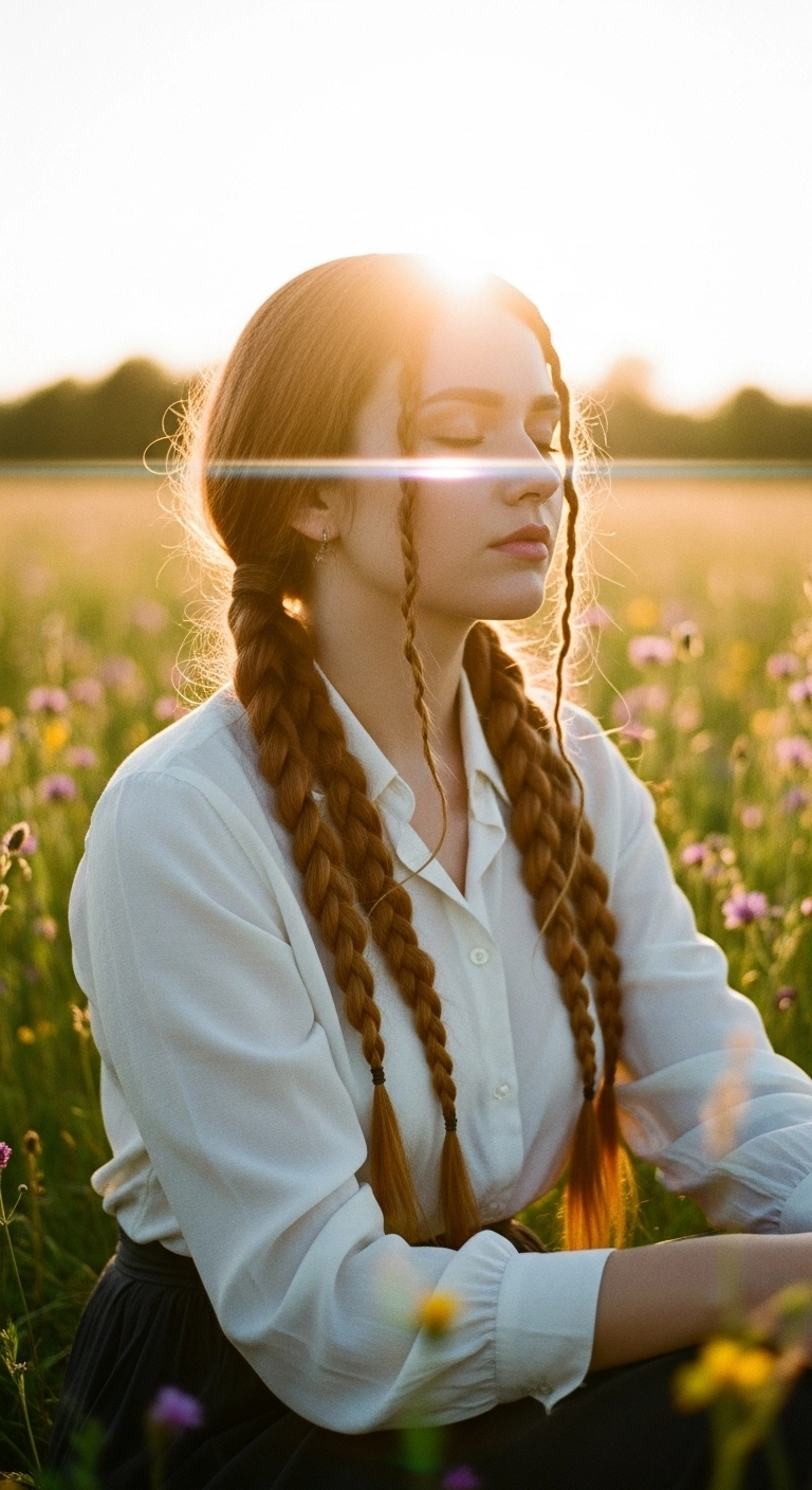 Cottagecore Copper Pigtail Braids with Face-Framing Baby Plaits