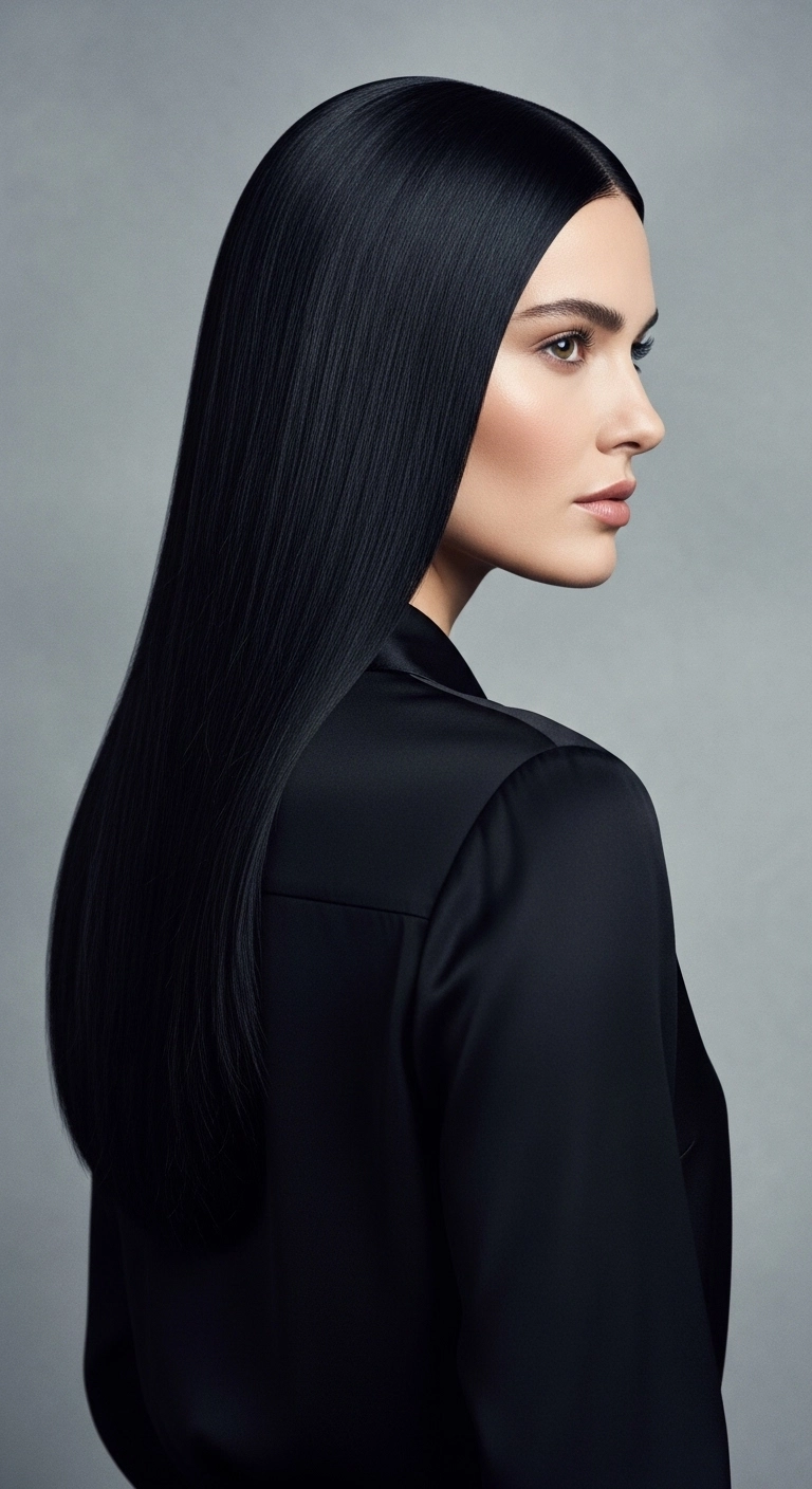 Ultra-Glossy Jet Black Liquid Glass Hair