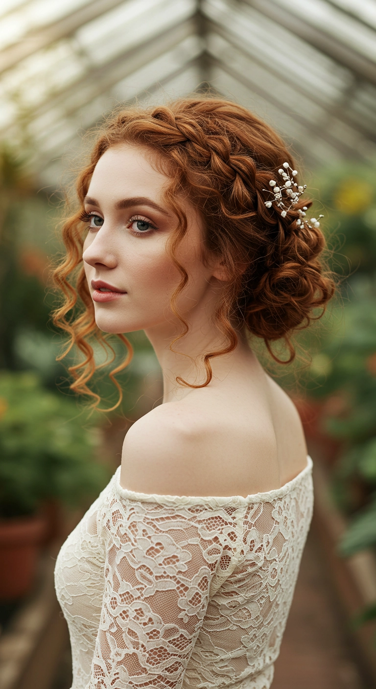 Romantic Copper Braided Crown Low Bun Updo