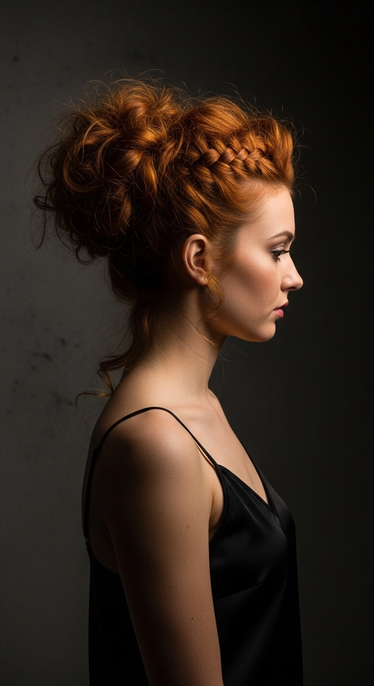 Romantic Copper Braided High Bun Updo