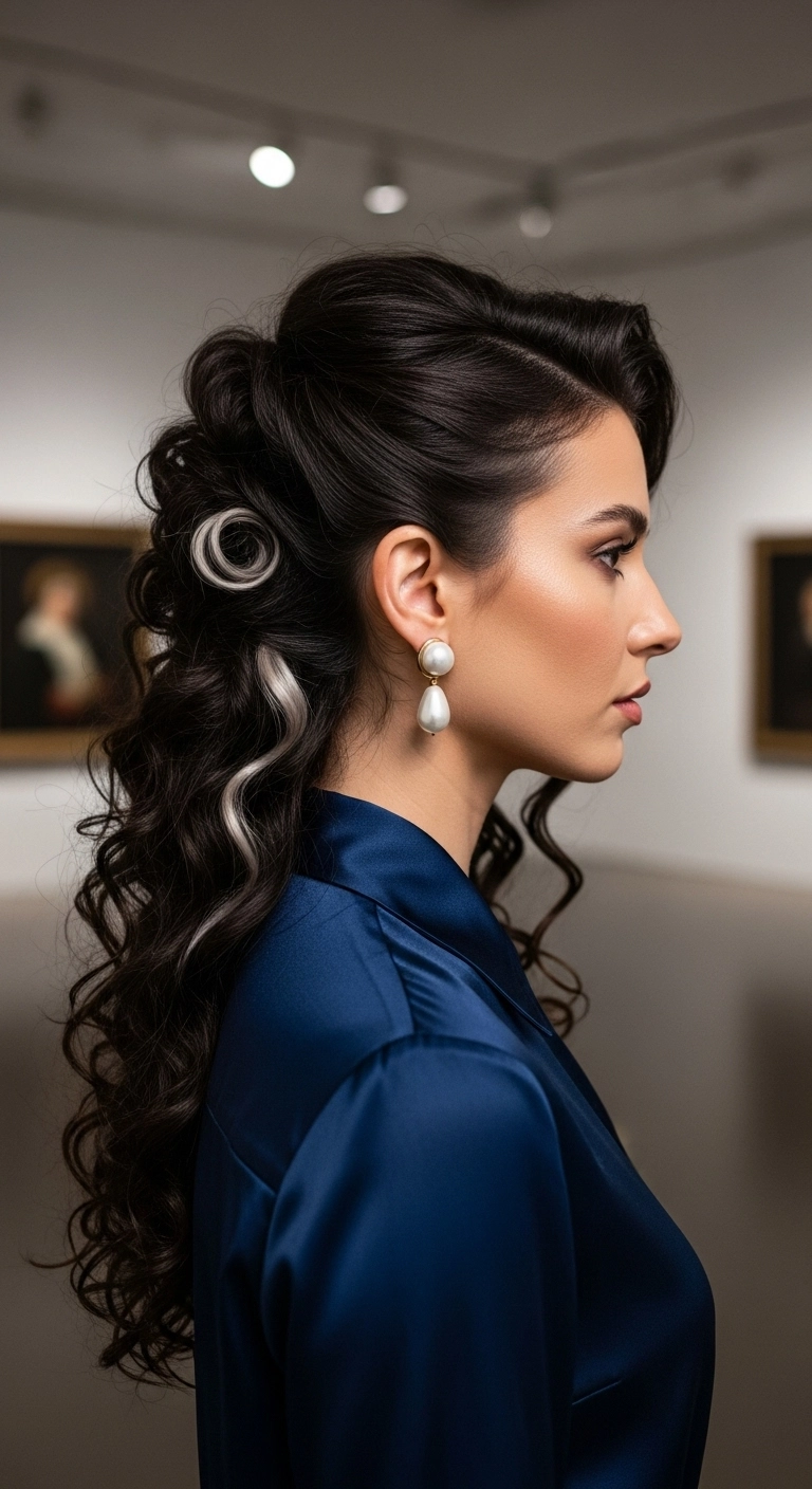 Sculpted Half-Up Curls with Silver Peekaboo Accents
