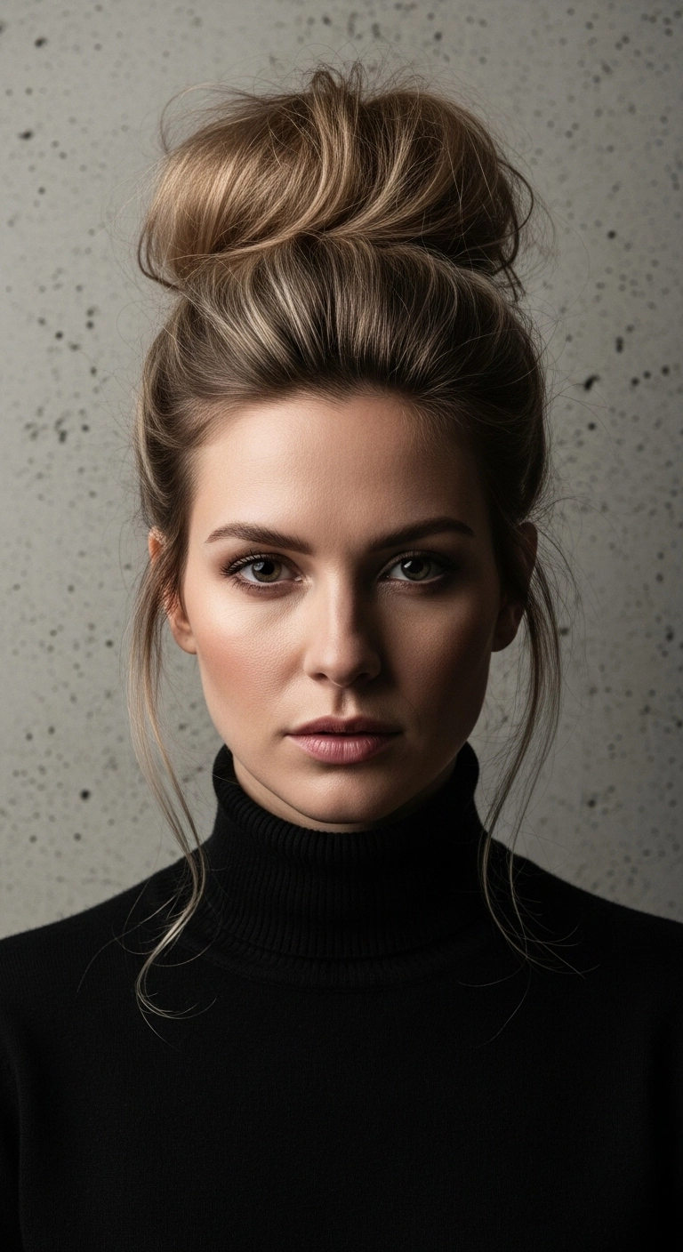 Chic Effortless High Top Knot with Face-Framing Strands