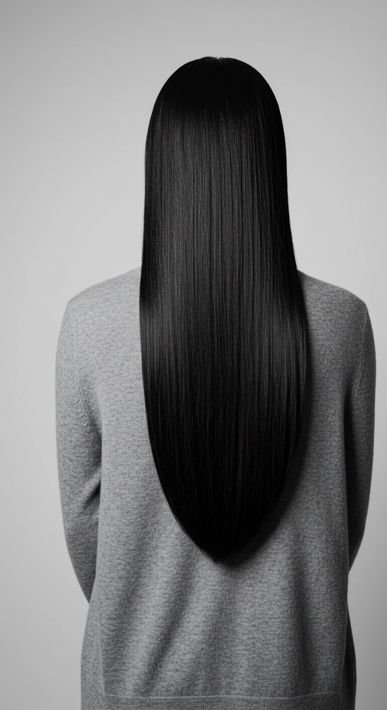 Liquid Glass Jet Black V-Cut Straight Hair