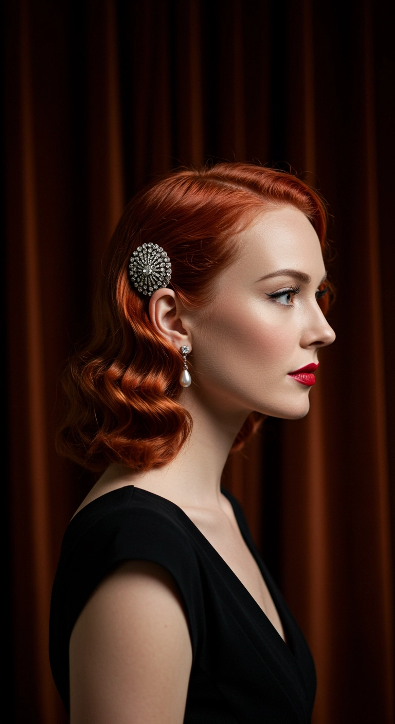 Vintage Copper Bob with Sculpted Hollywood Waves
