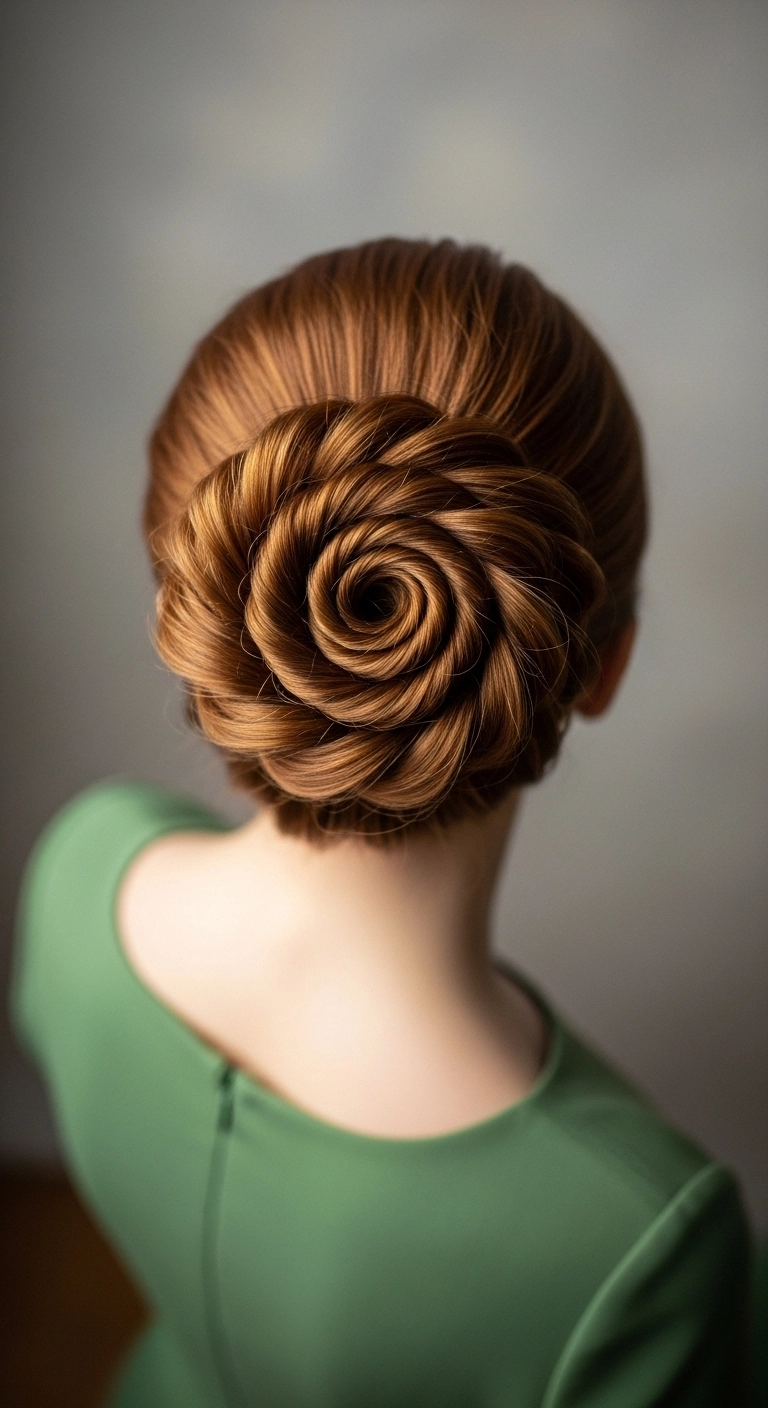 Sculptural Copper Rose Chignon Updo