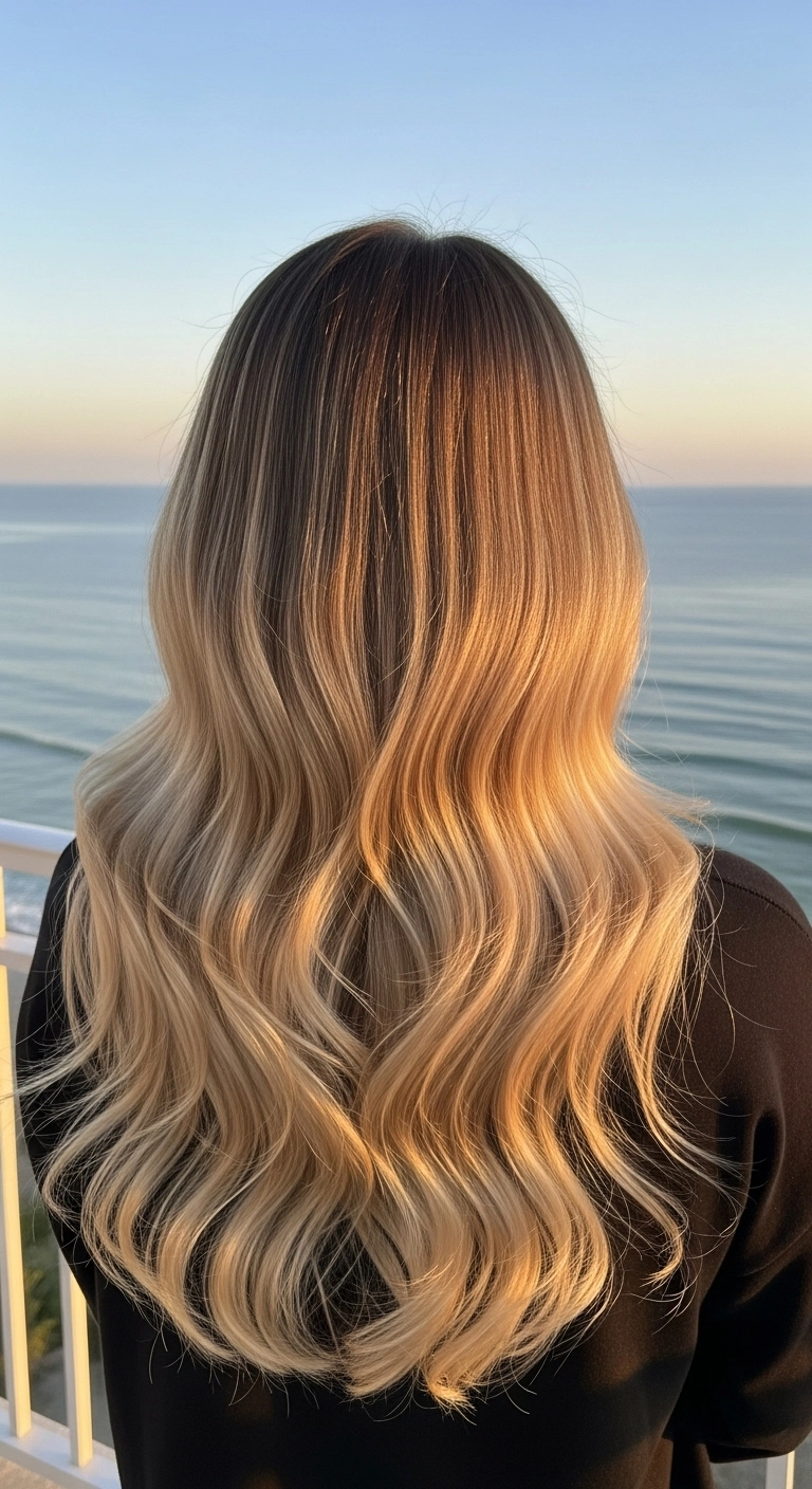 Sun-Kissed Smudged Root Blonde Waves