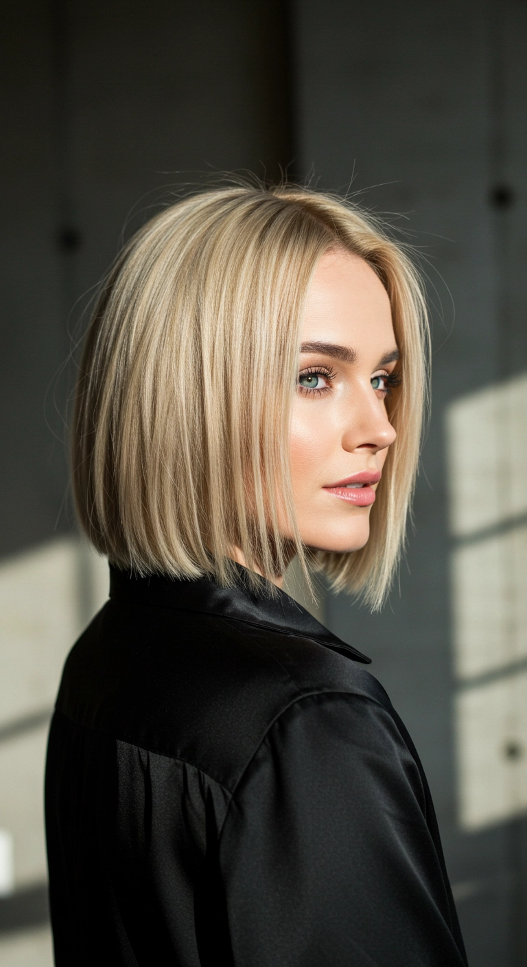 Sleek Neutral Blonde Blunt Bob