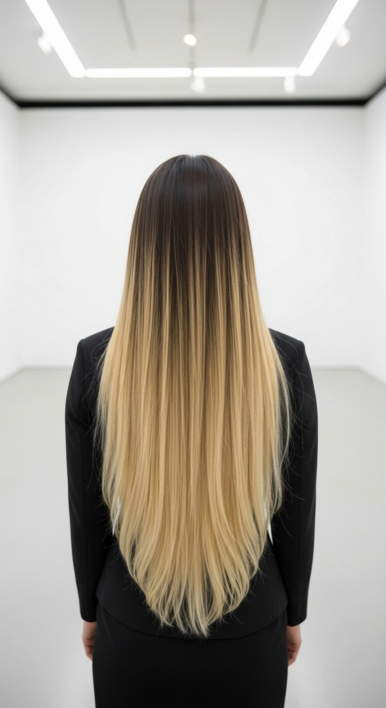 Ultra-Long Sleek V-Cut with Golden Blonde Ombre
