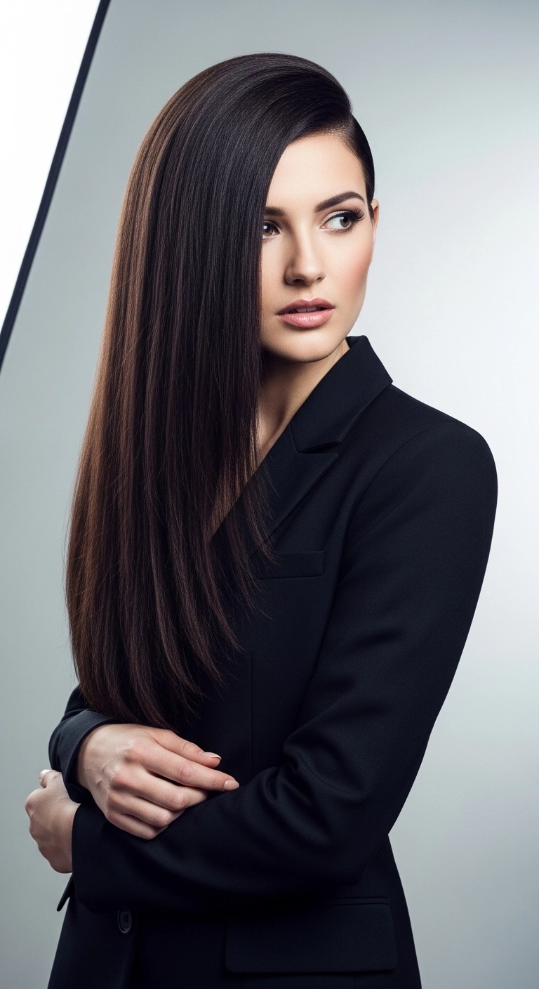 Ultra-Sleek Glass Hair with Deep Side Sweep