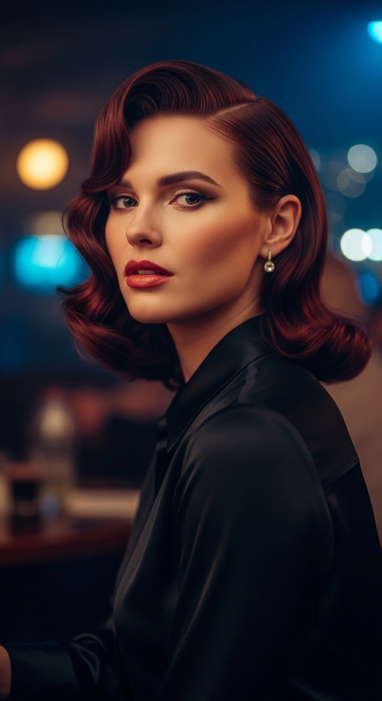 Sculpted Auburn Old Hollywood Glamour Waves