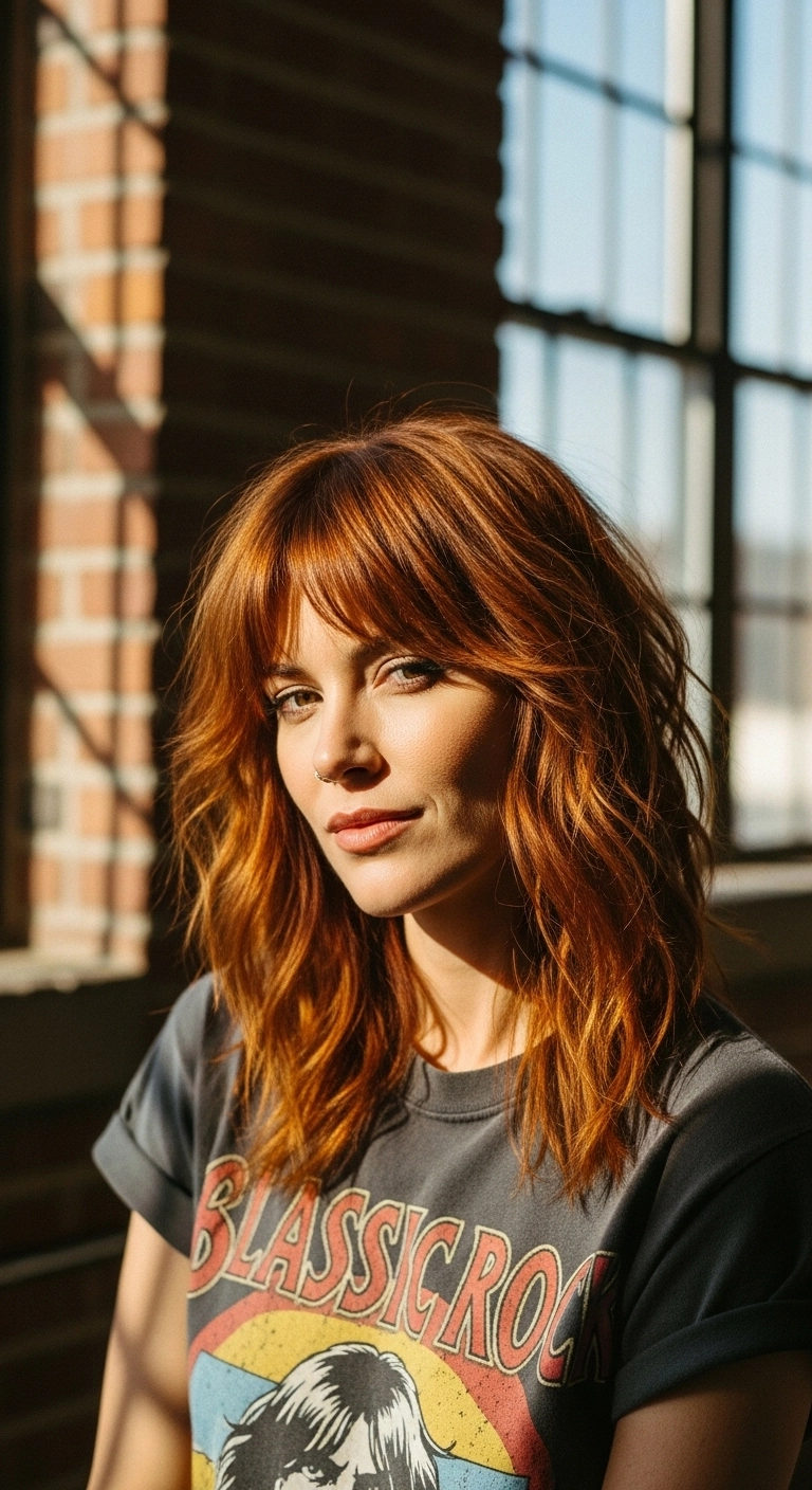 Copper Shag Lob with Textured Wispy Fringe