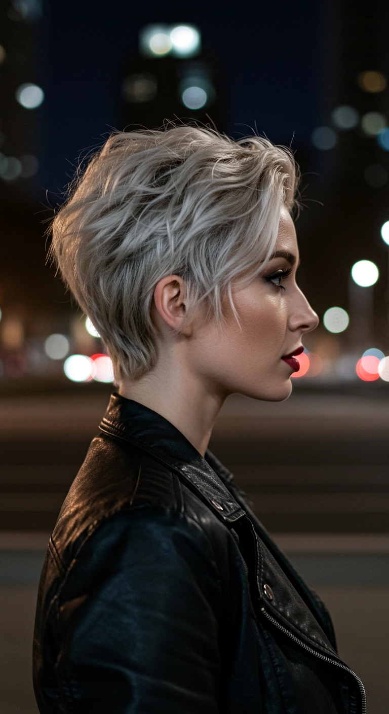 Tousled Icy Platinum Textured Pixie Cut