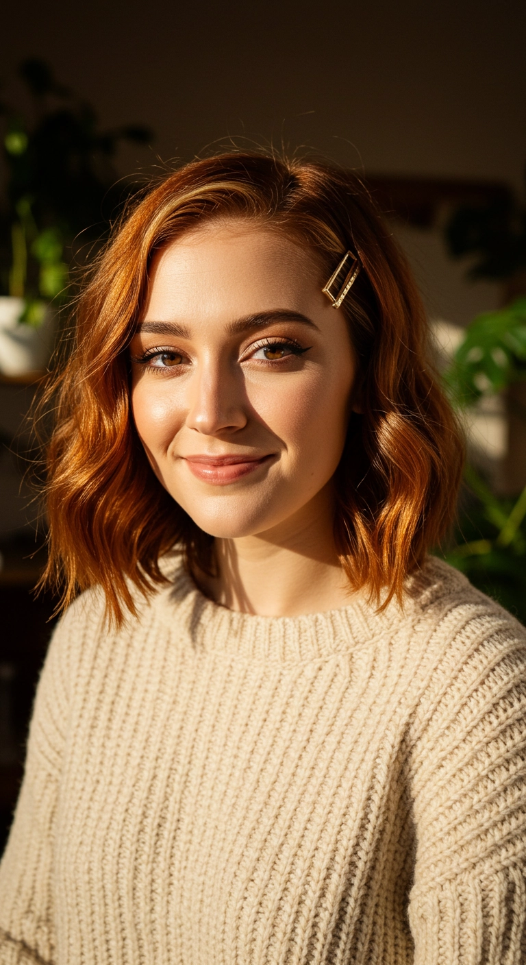 Wavy Copper Lob with Statement Gold Clip