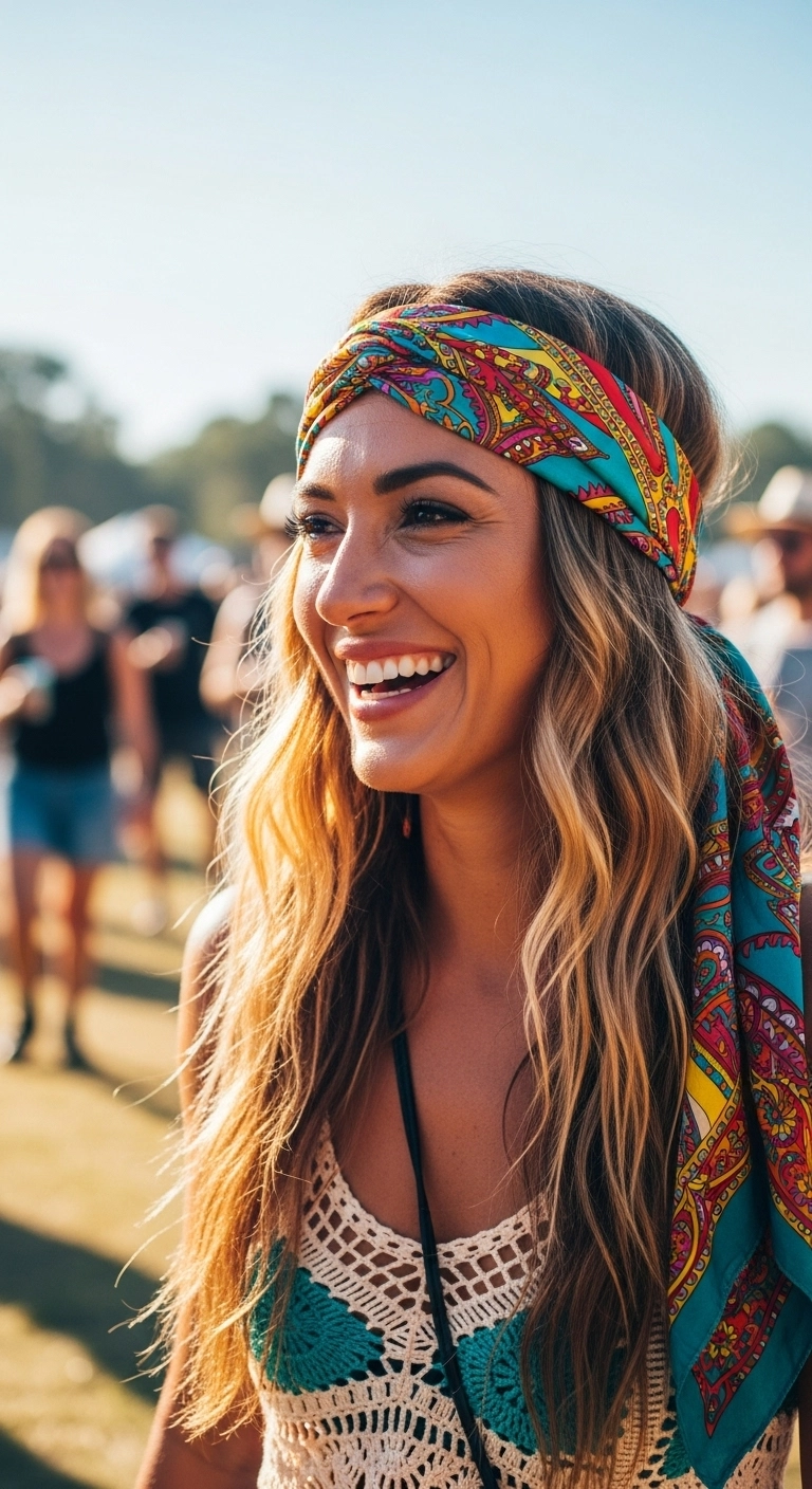 Sun-Kissed Festival Beach Waves with Boho Bandana