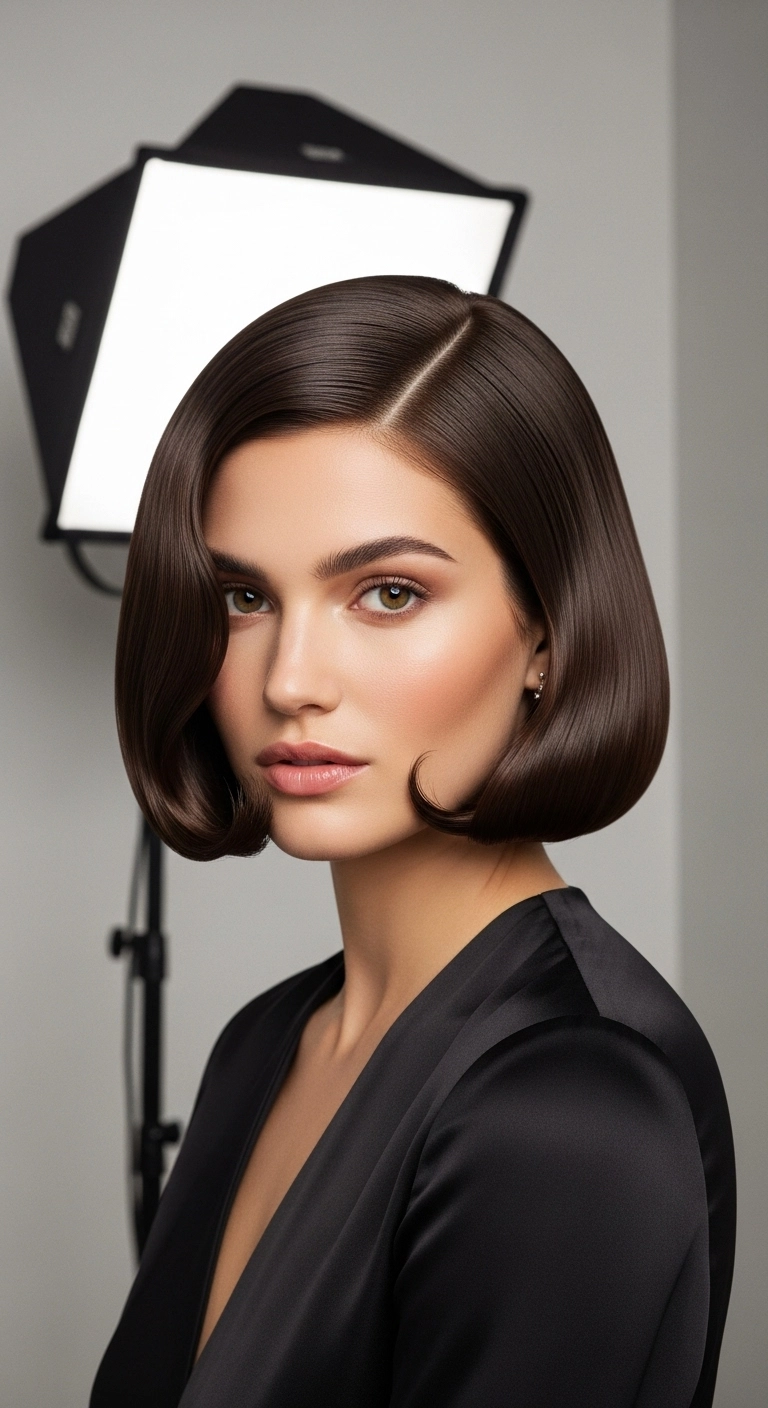 Sculpted Glossy Italian Bob with Vintage Inward Curl