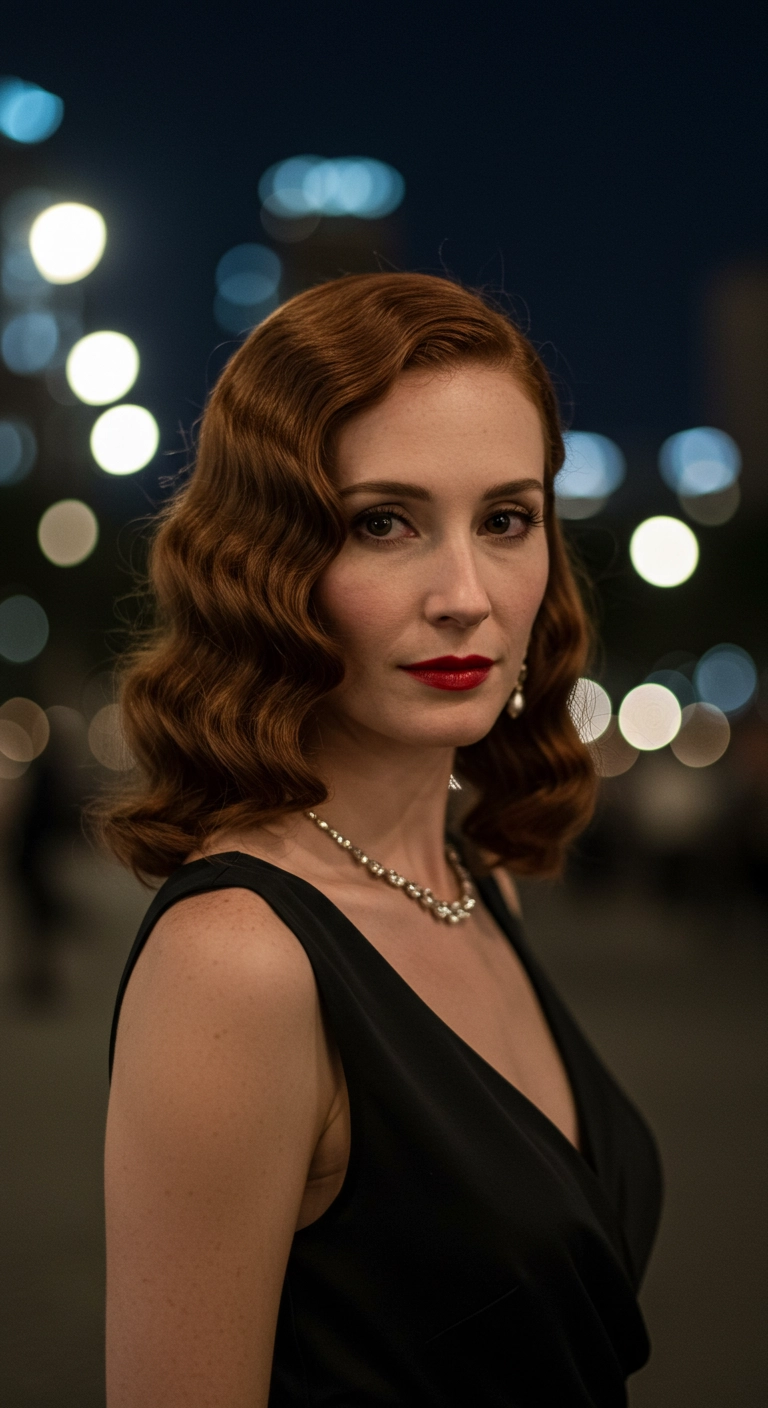 Vintage Old Hollywood Copper Lob Waves