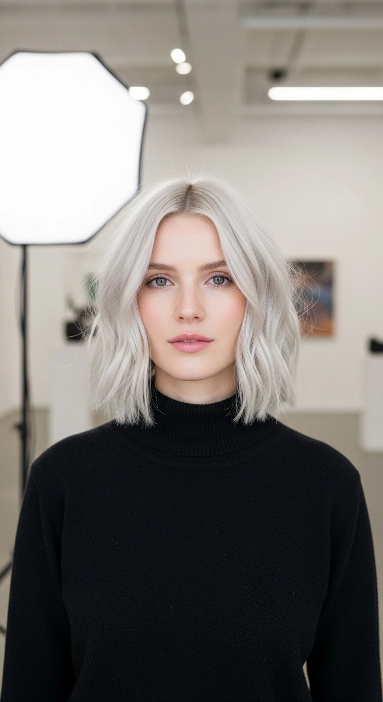 Icy Platinum Wavy Blunt Lob
