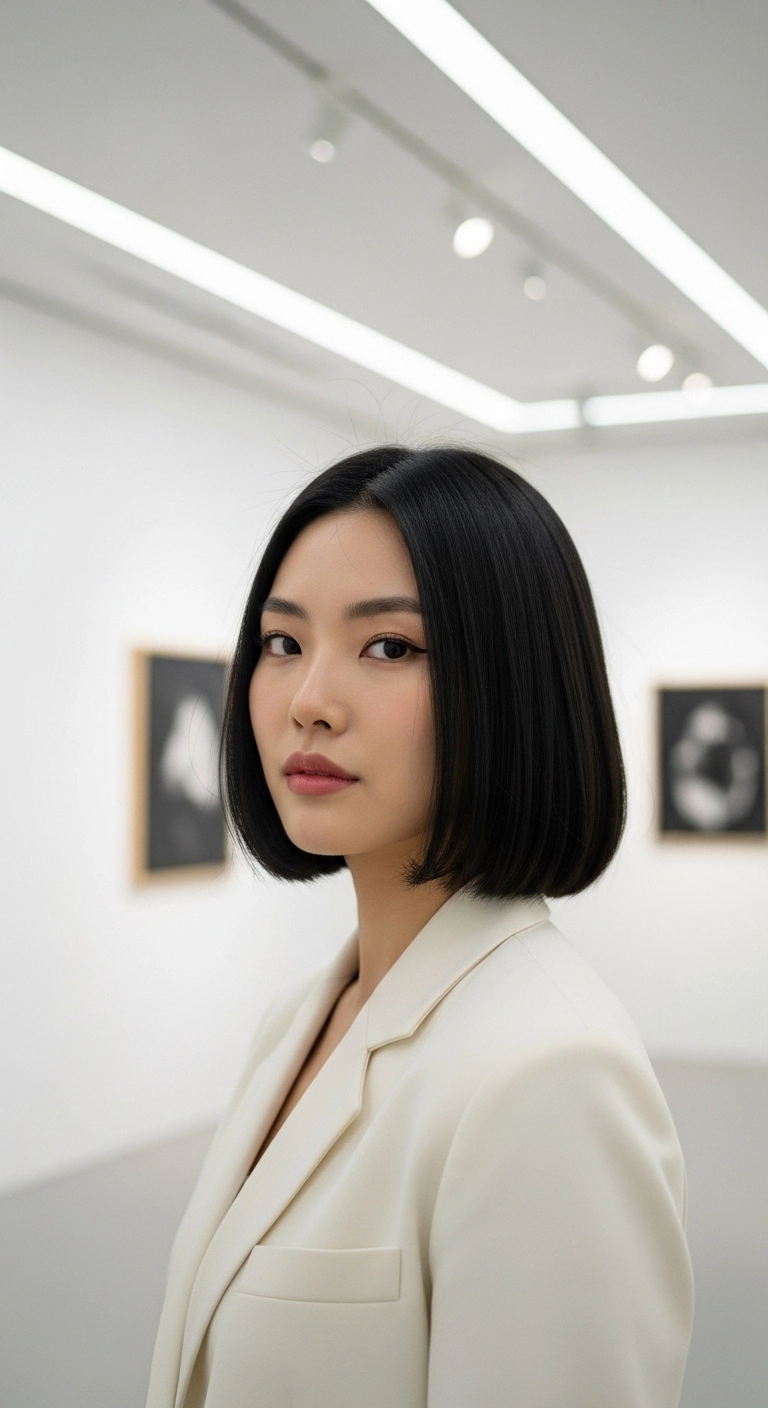 Glossy Jet Black Blunt Chin-Length Bob