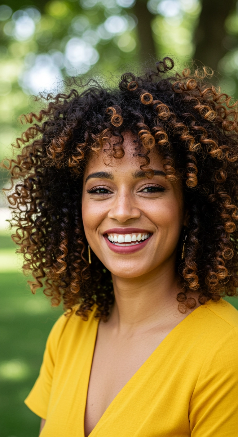 Sun-Kissed Caramel Pintura Balayage on Corkscrew Curls