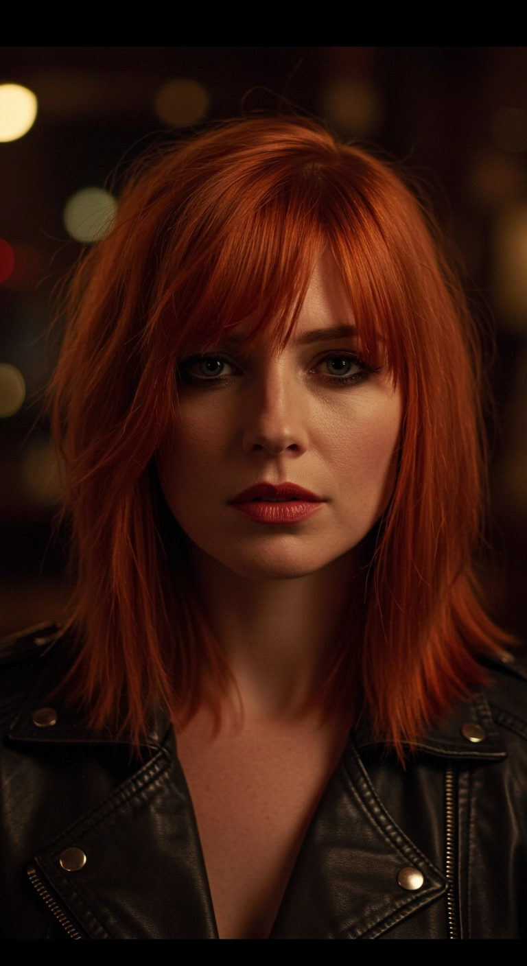 Edgy Textured Copper Lob with Wispy Side Bangs