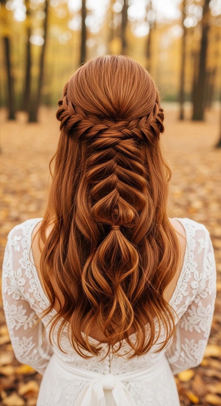 Romantic Copper Half-Up Braided Bridal Hairstyle