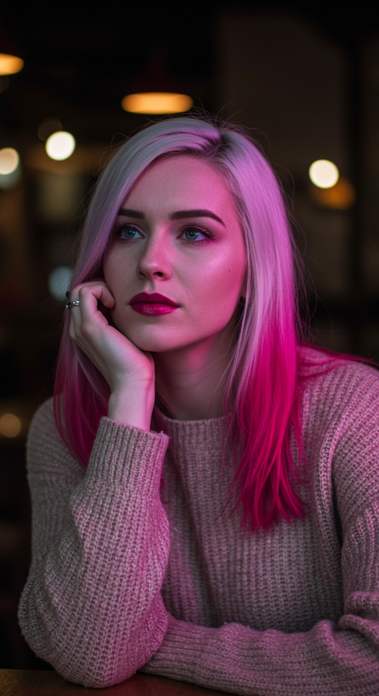 Platinum Lob with Vivid Magenta Dip-Dye Ombre