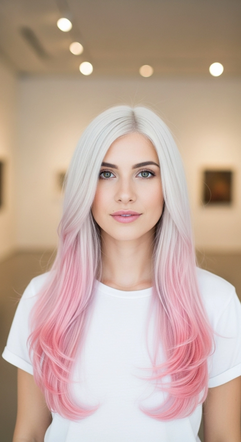Icy Platinum Blonde to Pastel Pink Ombré Blowout
