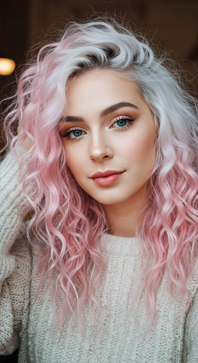 Platinum to Pastel Pink Ombre Curls