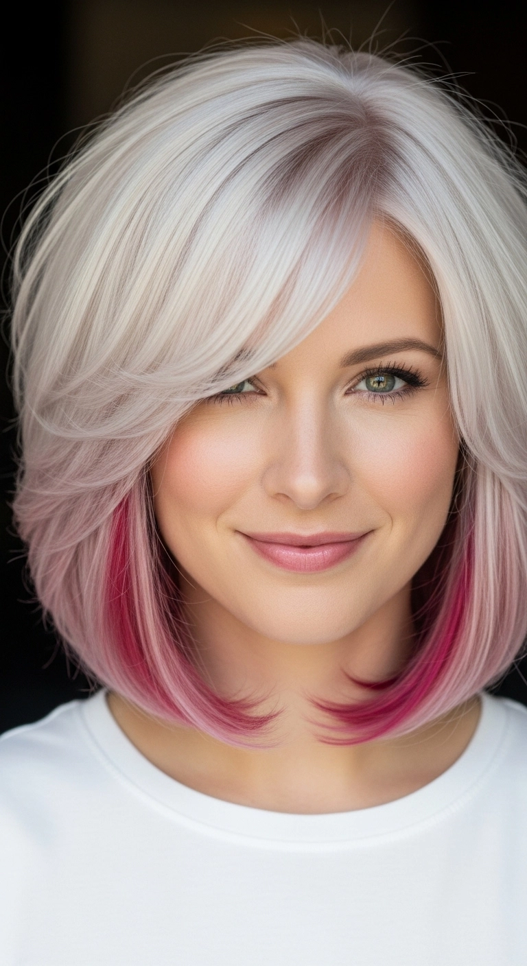 Icy Platinum Lob with Hidden Magenta Peekaboo