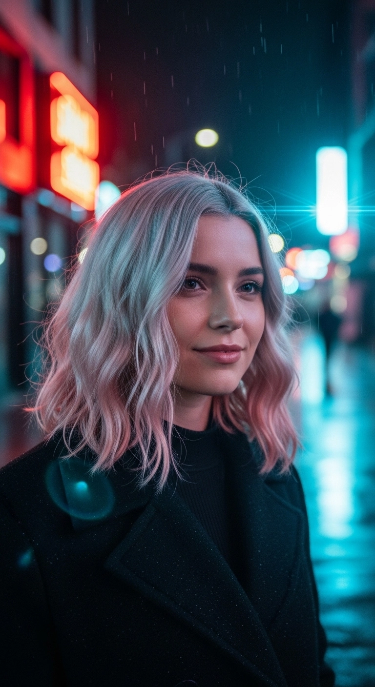 Icy Platinum Textured Wavy Lob