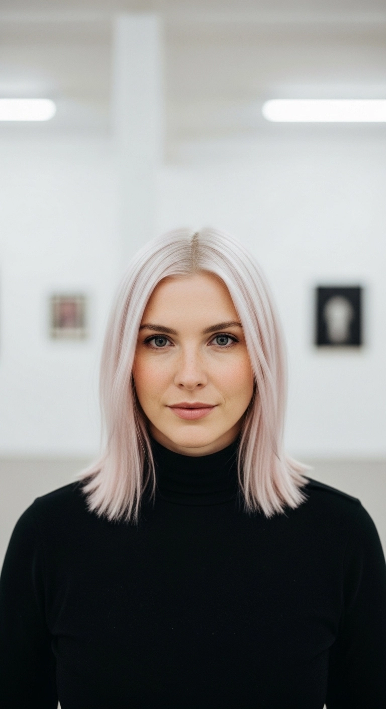 Icy Pastel Pink Platinum Blunt Lob