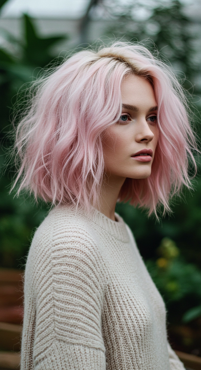 Cotton Candy Pastel Pink Textured Bob