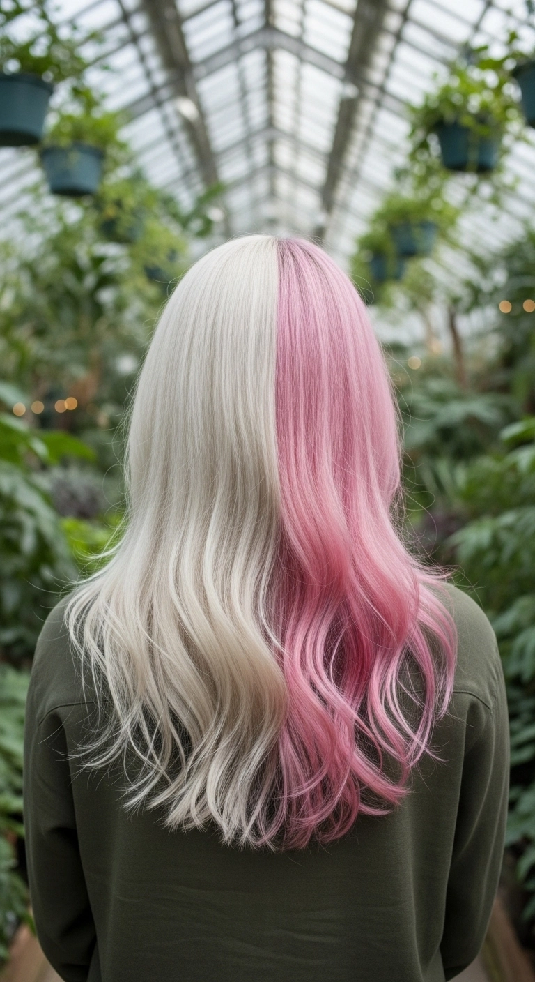 Half Platinum Half Bubblegum Pink Split Dye Blowout