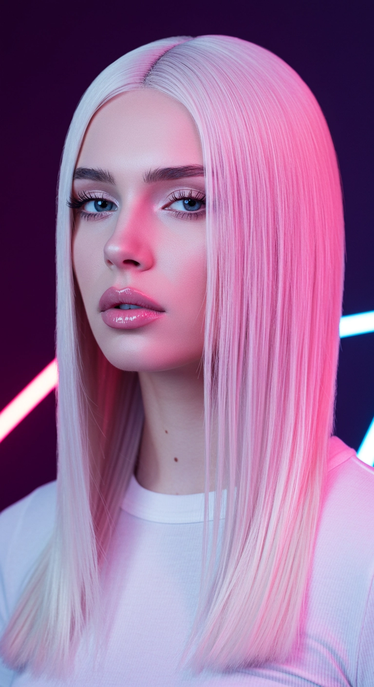 Sleek Center-Parted Icy Platinum Glass Hair