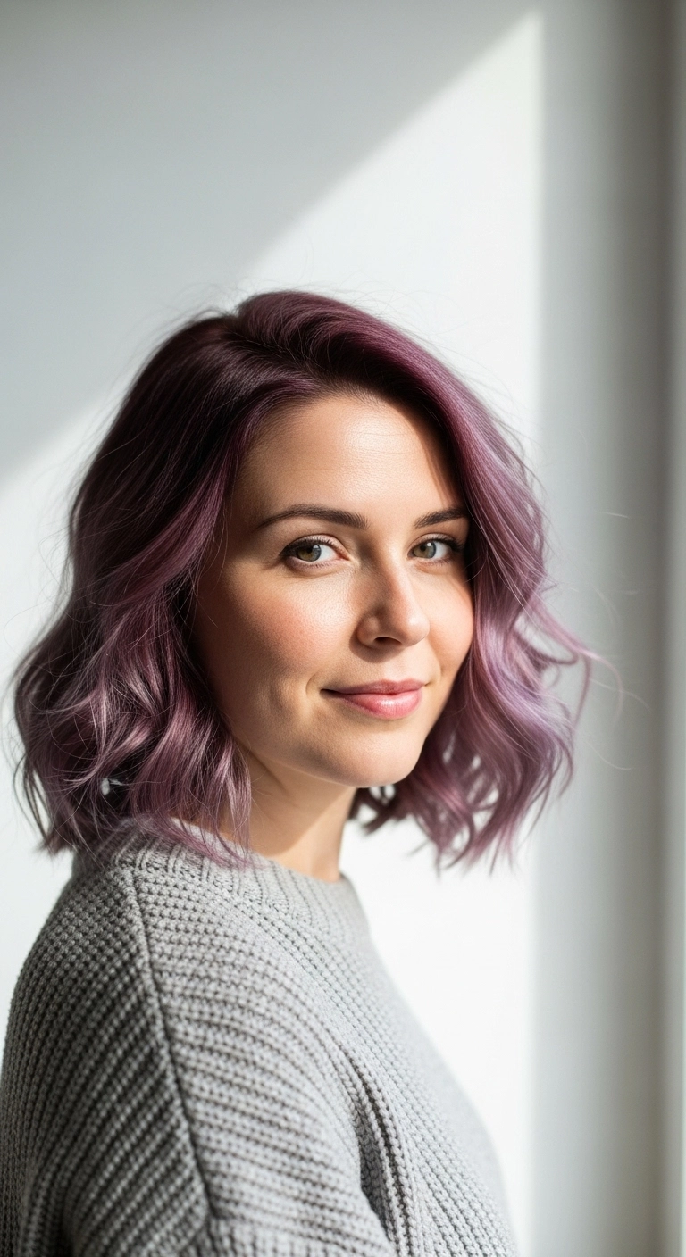 Smoky Lavender Shadow Root Textured Bob