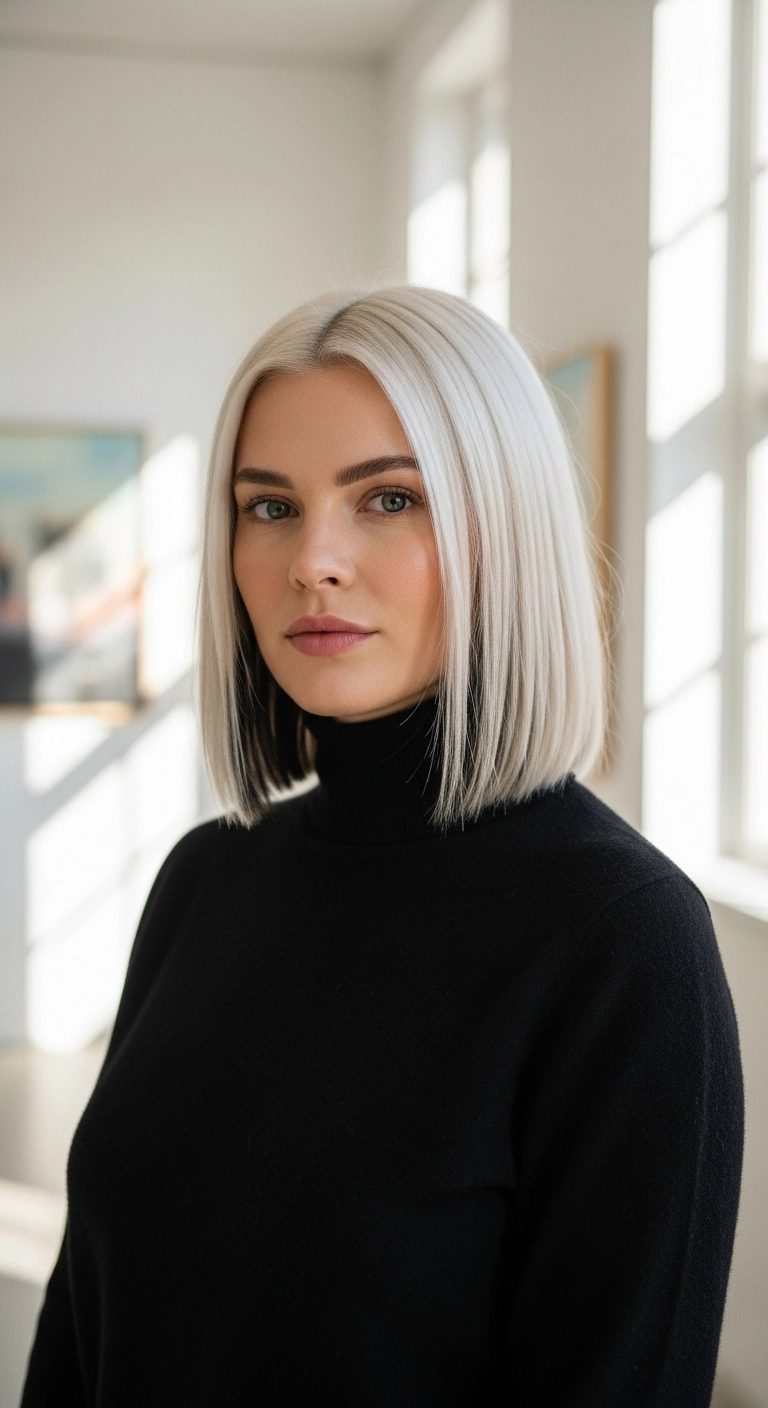 Icy Platinum Blunt Lob with Hidden Black Underlights