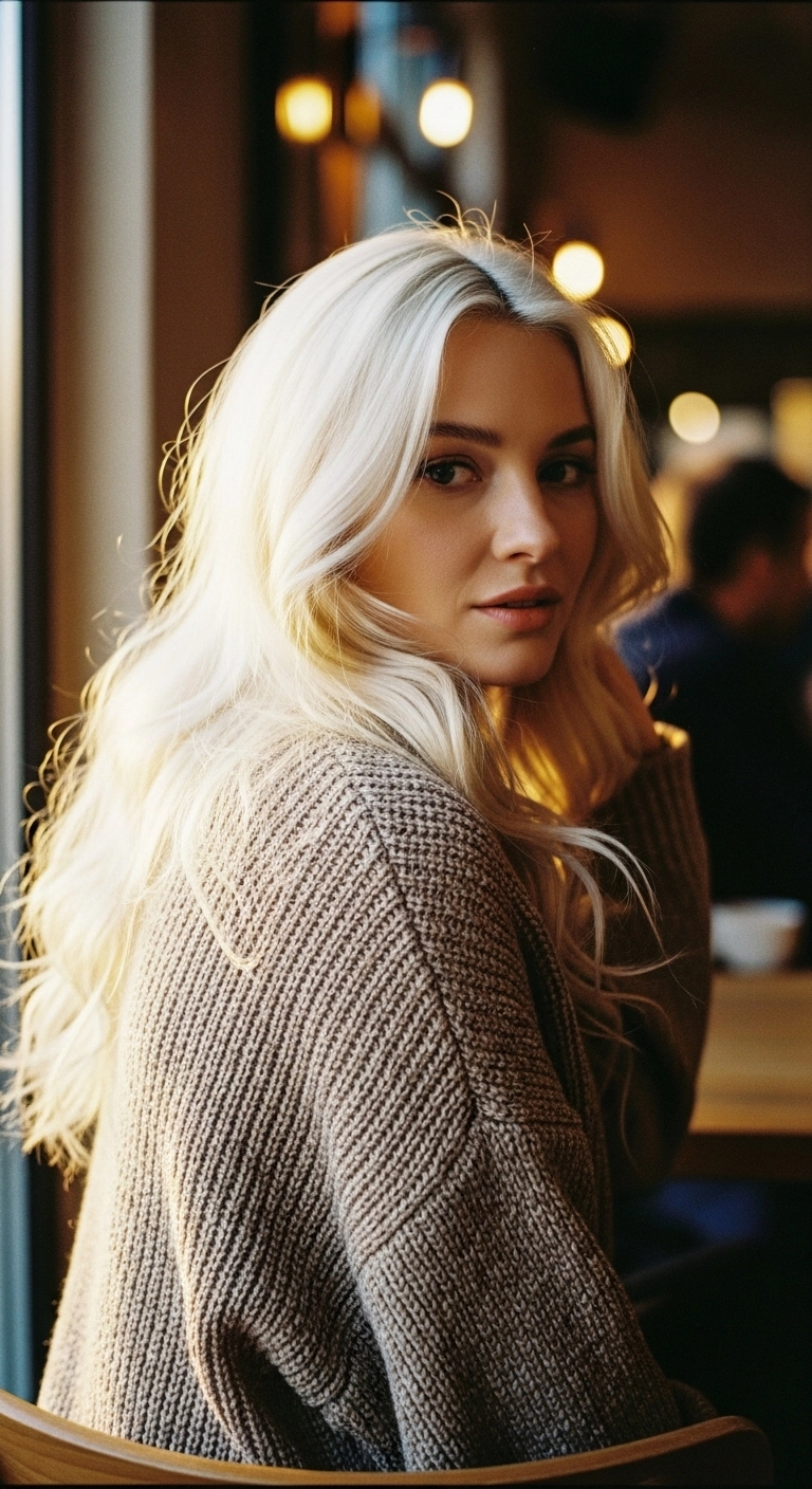 Icy Platinum Blonde Blowout with Curtain Layers