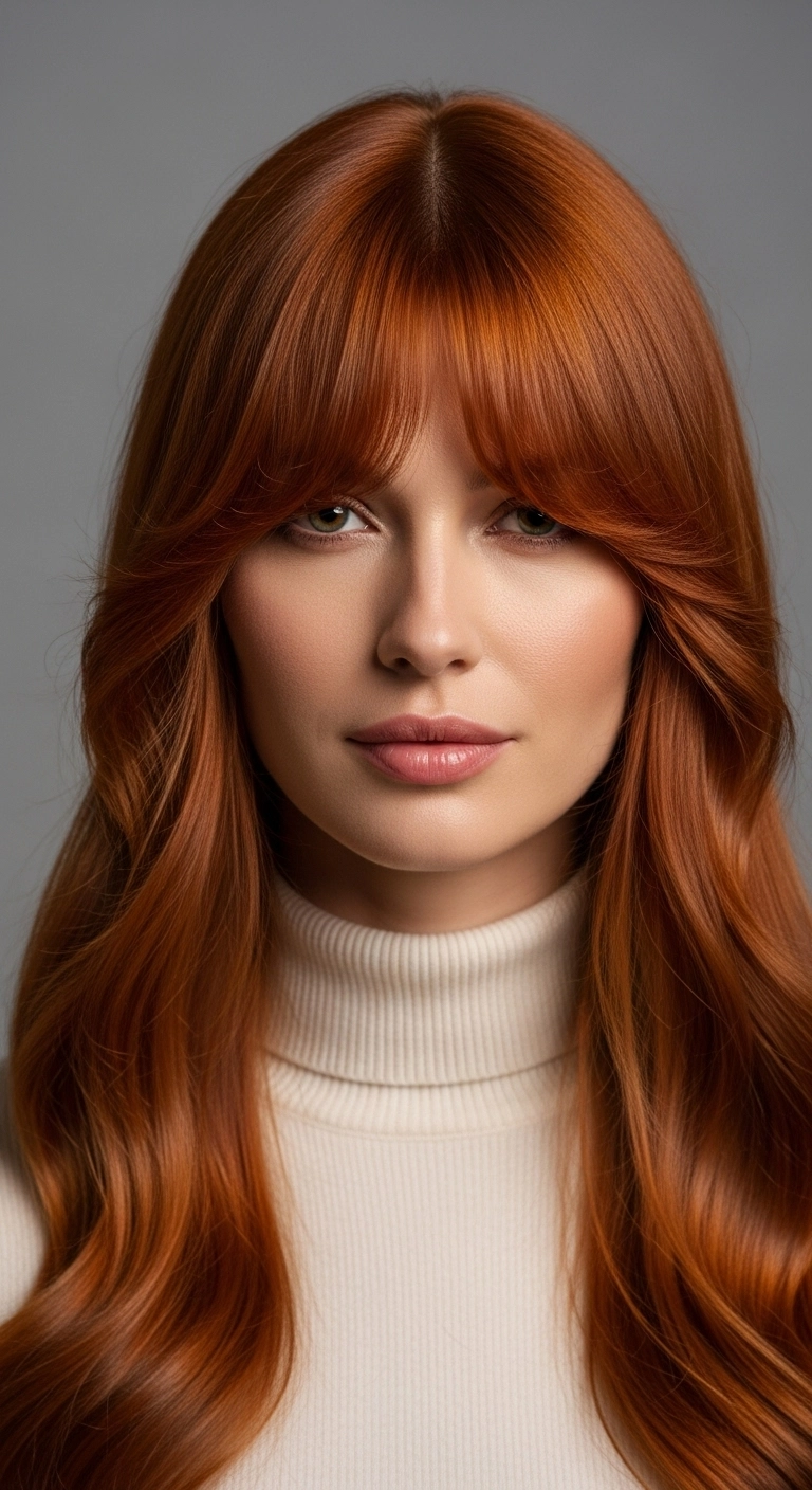 Lush Copper 70s Curtain Bang Blowout